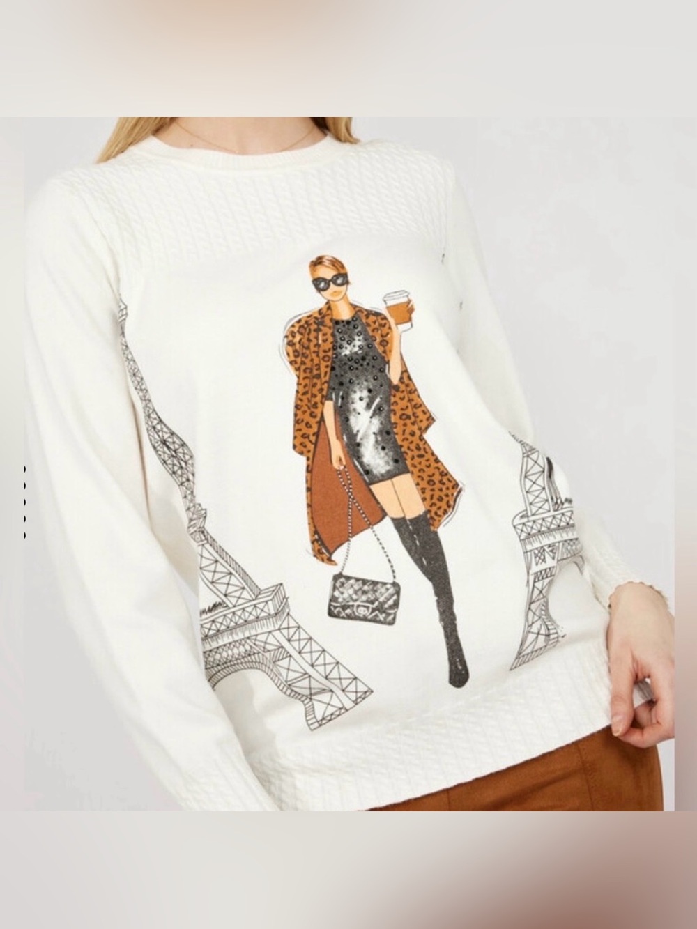 NWT Bling Frank Lyman Designer Off White Graphic Pullover